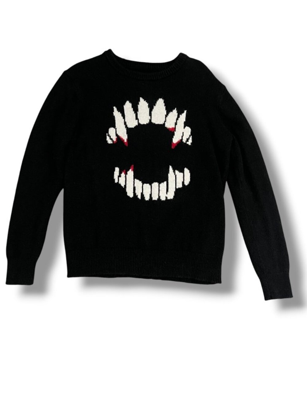 Gap Kids Halloween Black Vampire Fangs Wool Blend Sweater Size Small 6-7Y